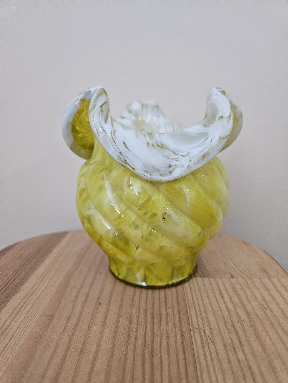 Vintage Czech Yellow and White Art Glass Vase